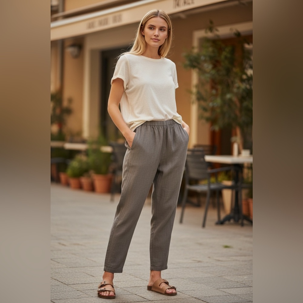 South Street Linen Cropped Taupe 100% Linen Pants Size XL